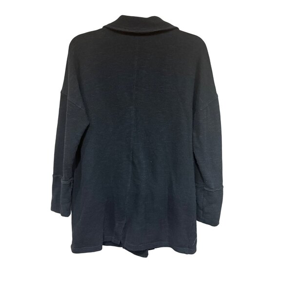 Free People Casual Friday Black Slub Knit Longline Sweater Blazer Size Large - Picture 3 of 10